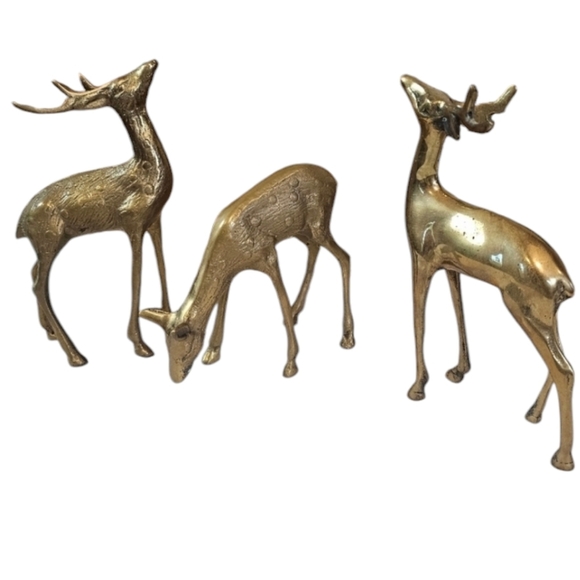 Vintage Other - Set Of Three Brass Vintage Deer Decor Sculpture Figure MCM Animal